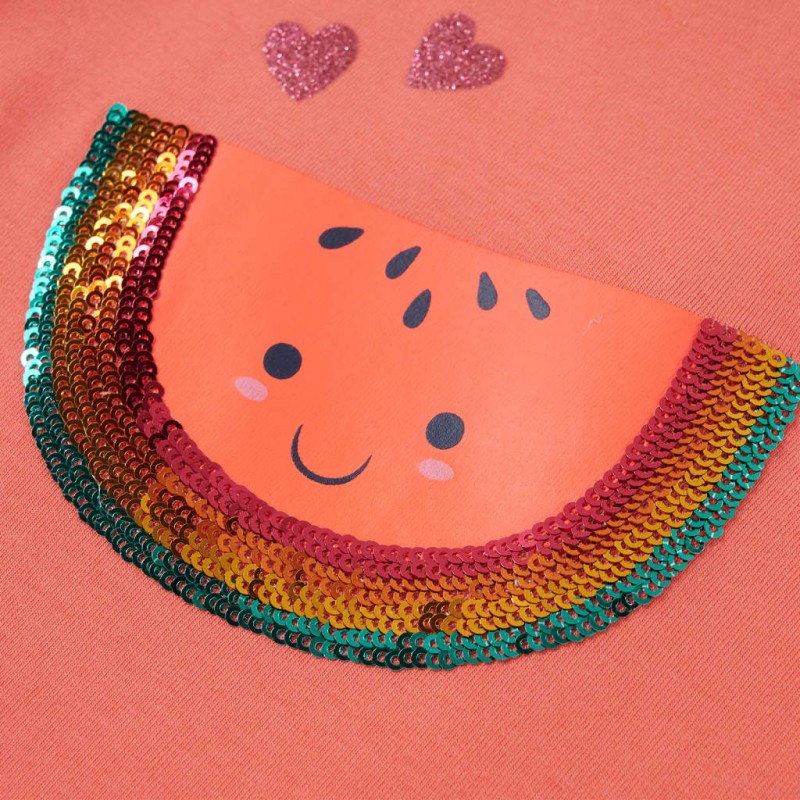 Korall színű fodros ujjú gyerekpóló 116