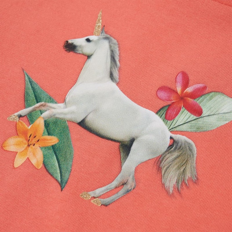 Korall színű fodros ujjú gyerekpóló 128