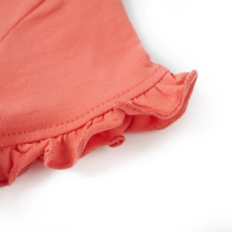 Korall színű fodros ujjú gyerekpóló 128