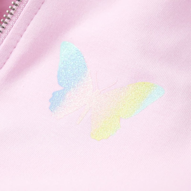 Világos rózsaszín kapucnis gyerekpulóver 128