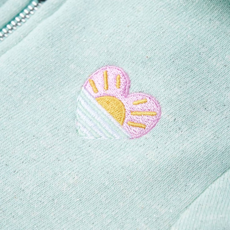 Vegyes világos mentaszínű kapucnis gyerekpulóver cipzárral 104