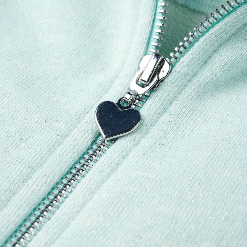 Vegyes világos mentaszínű kapucnis gyerekpulóver cipzárral 128