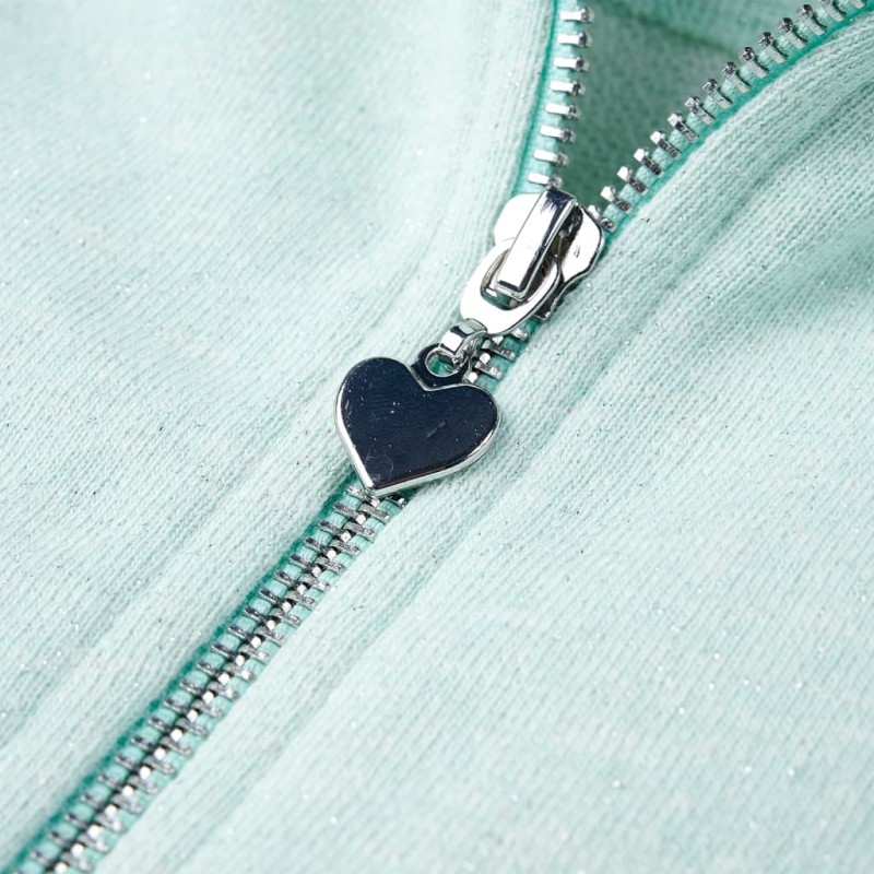 Vegyes világos mentaszínű kapucnis gyerekpulóver cipzárral 140