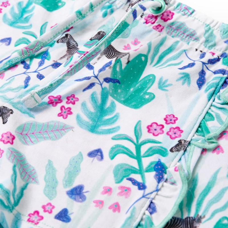 Ekrü és sötétmenta színű gyerekrövidnadrág húzózsinórral 128