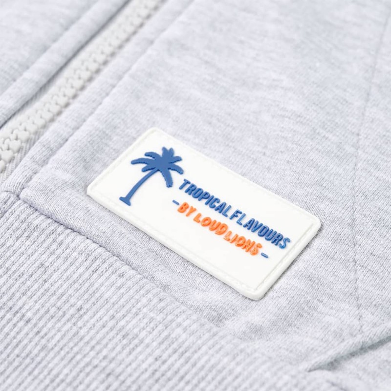 Szürke kapucnis gyerekpulóver cipzárral 92