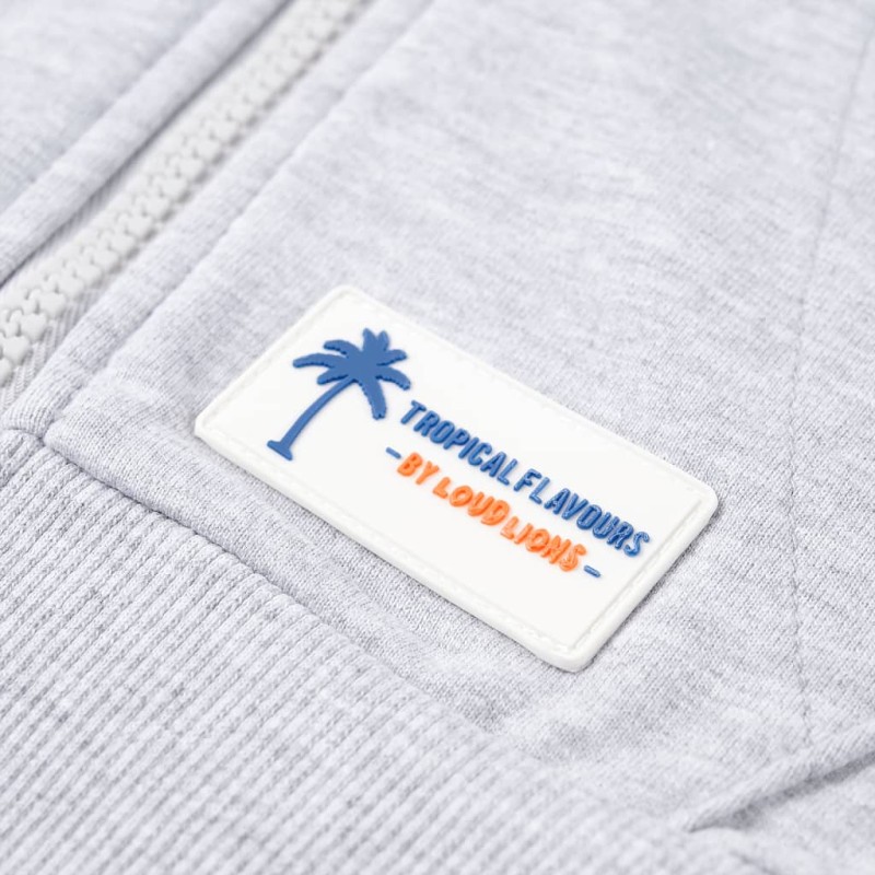 Szürke kapucnis gyerekpulóver cipzárral 128