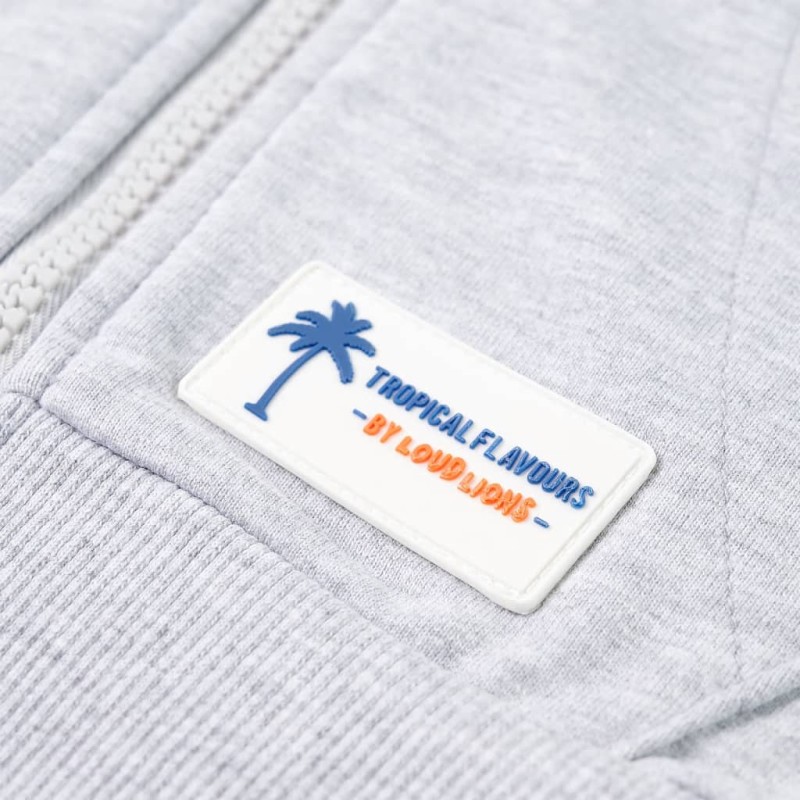 Szürke kapucnis gyerekpulóver cipzárral 140