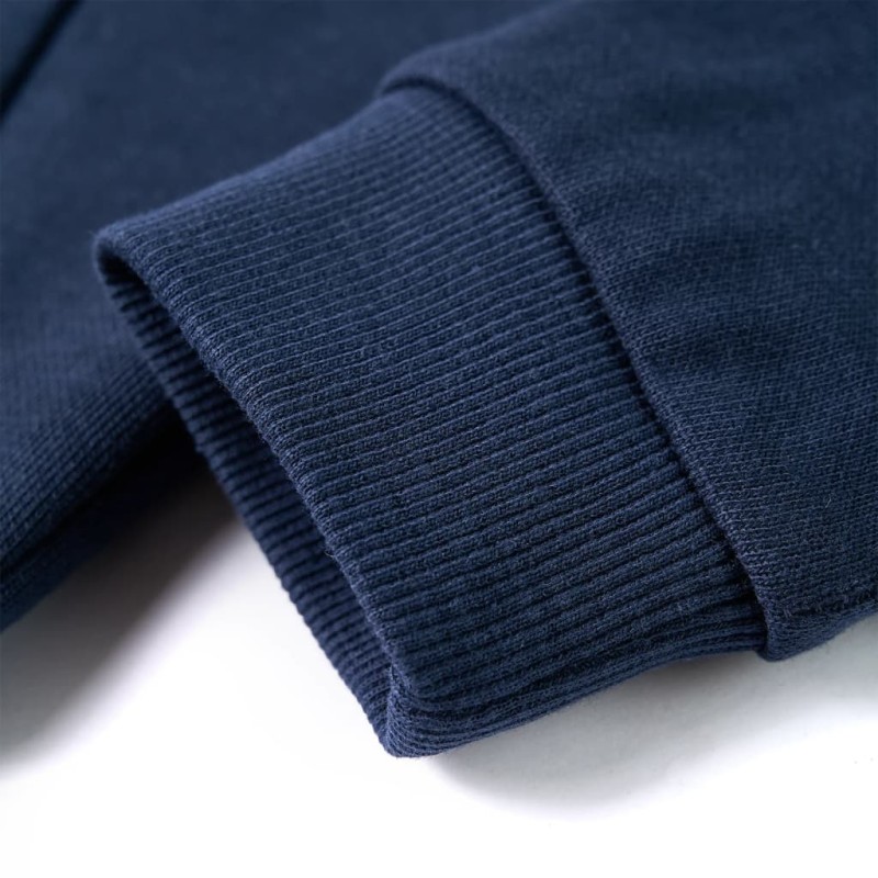 Sötétkék melange és narancs kapucnis gyerek pulóver 104