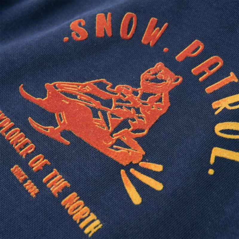 Sötétkék melange és narancs kapucnis gyerek pulóver 128