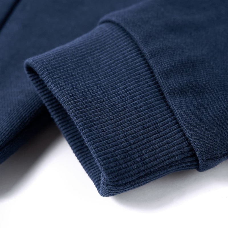 Sötétkék melange és narancs kapucnis gyerek pulóver 140