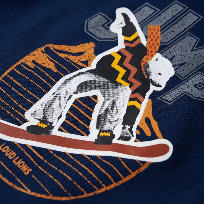 Tengerészkék kapucnis gyerekpulóver 140