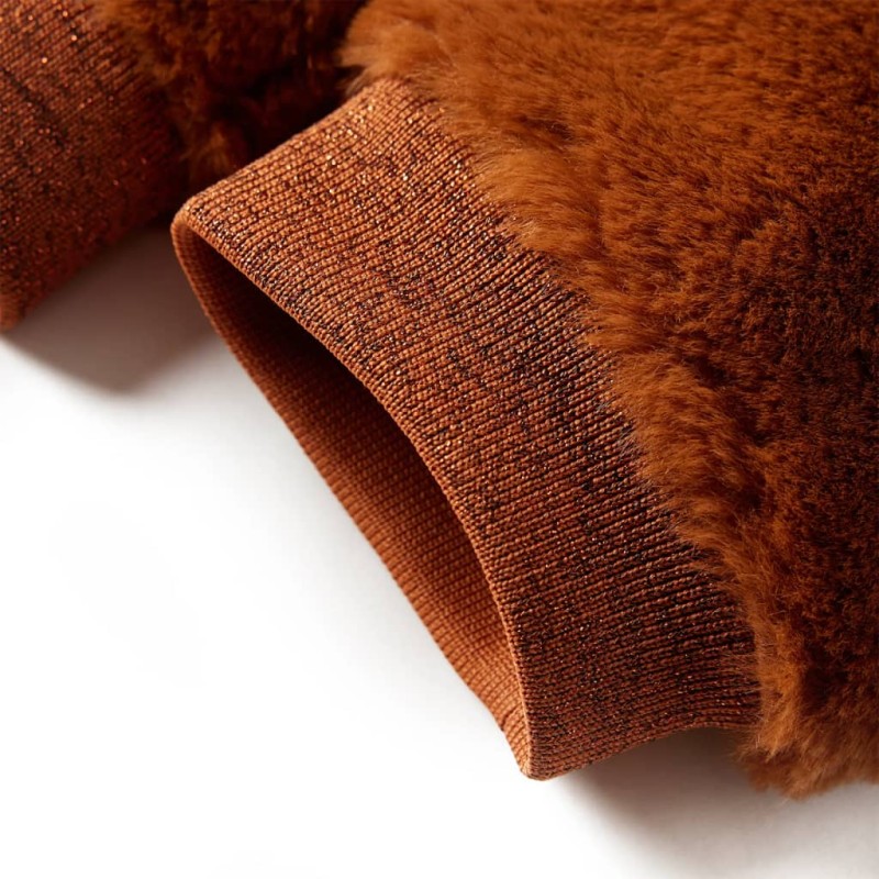 Konyakbarna műszőrme kapucnis gyerekkabát 140